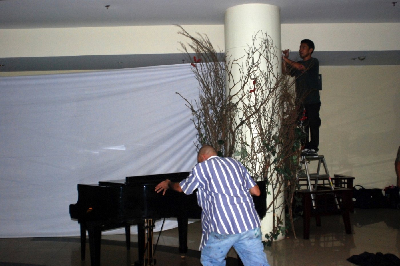 Setting up the canvas beside the piano
